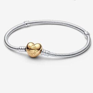NWT Pandora Moments Heart Clasp Snake Chain Bracelet|Two-tone